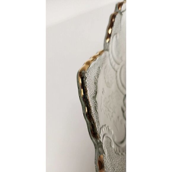 Vintage Lombardi Gold Trim by Jeannette Glass Company 10" 4 Toed Footed Bowl - Picture 7 of 7